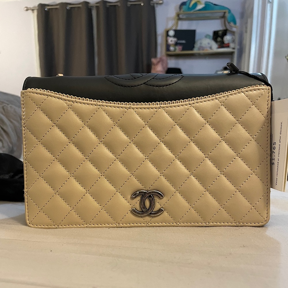 Small Chanel Ballerine Flap Bag in Beige / black